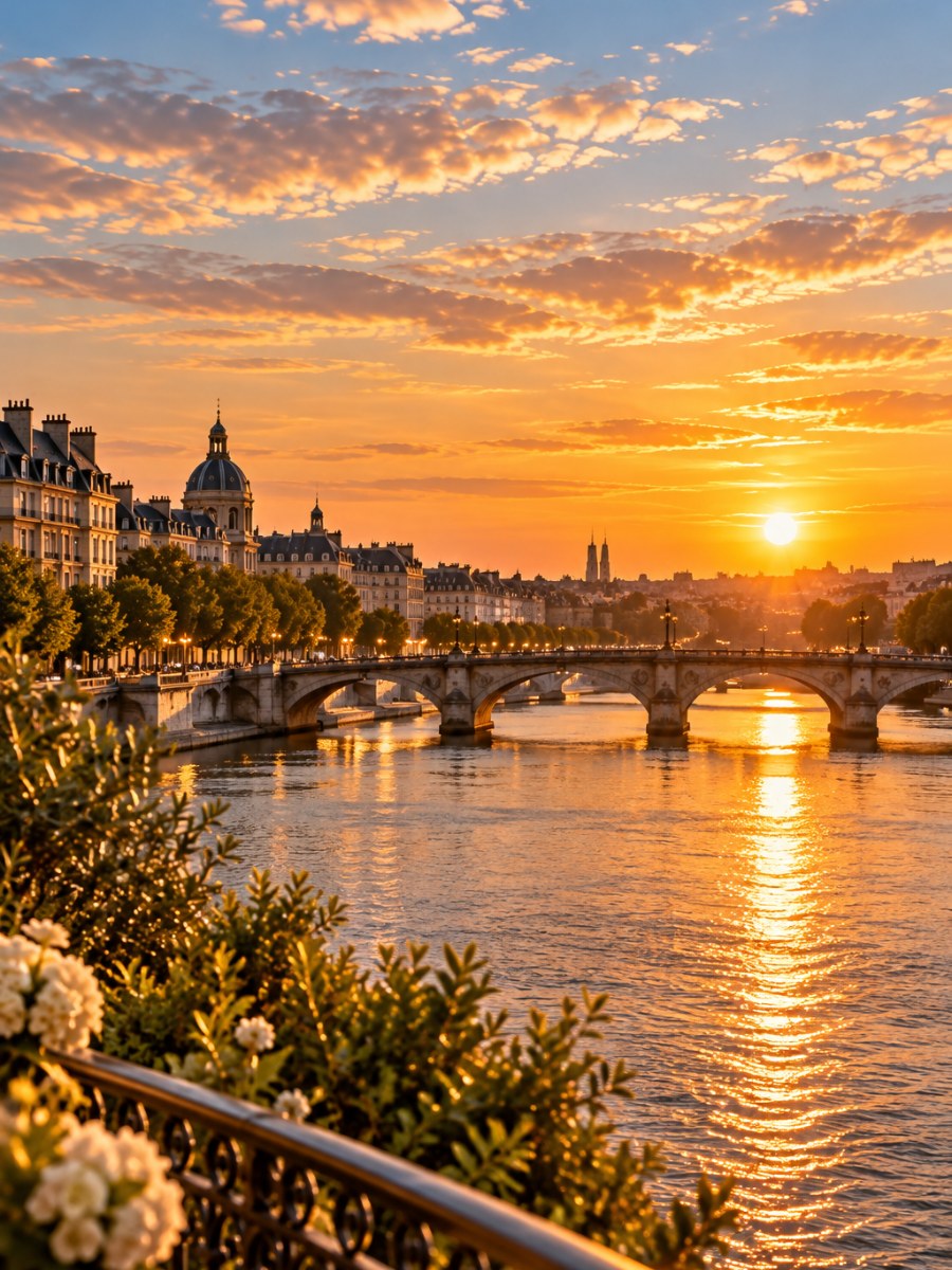 Bordeaux au soleil couchant, vu depuis le balcon d'un immeuble ancien