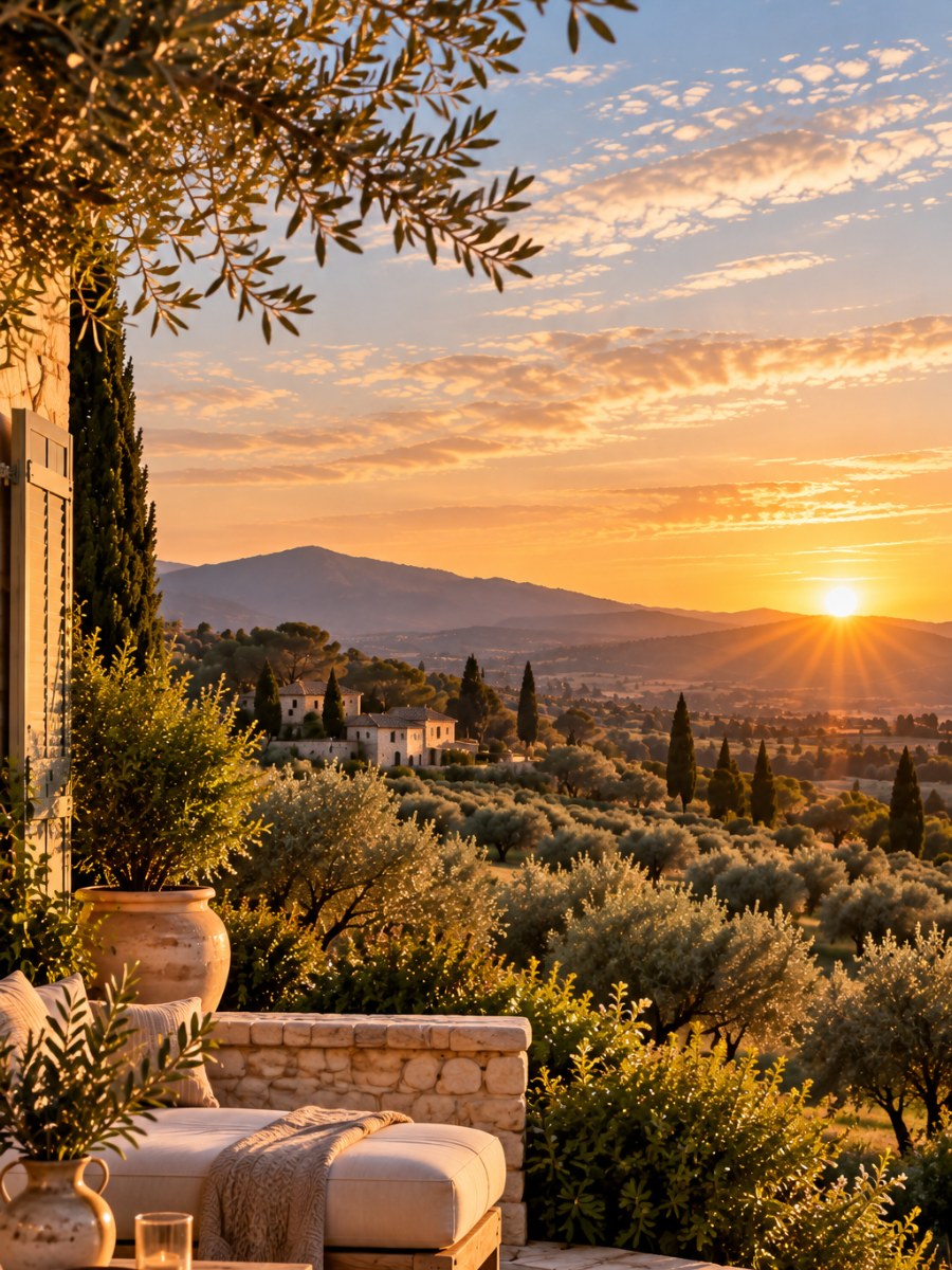 Oliviers du Domaine des Savournins dans la lumière du soleil bas