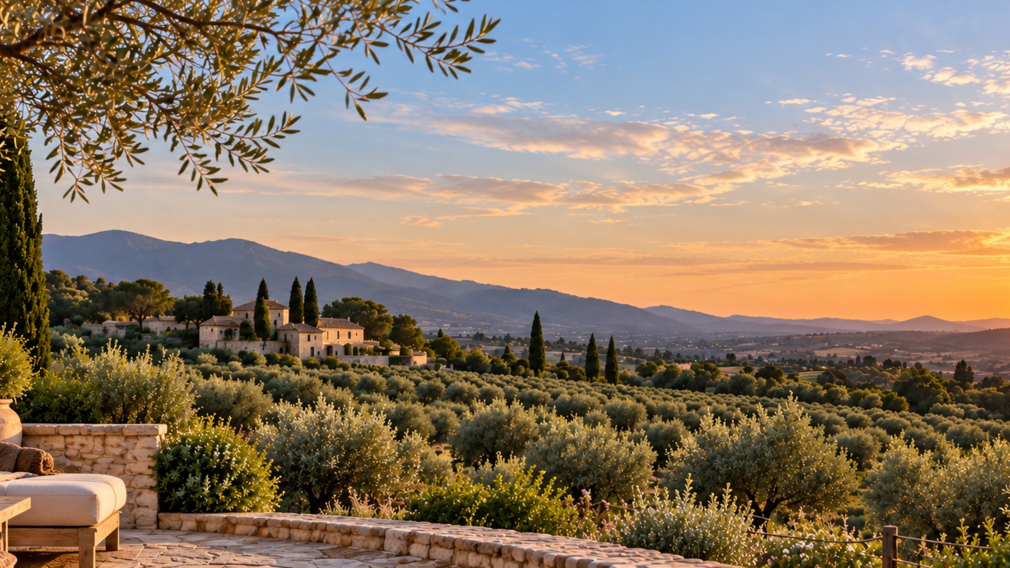 Oliviers en Provence dans la lumière rasante de fin de journée