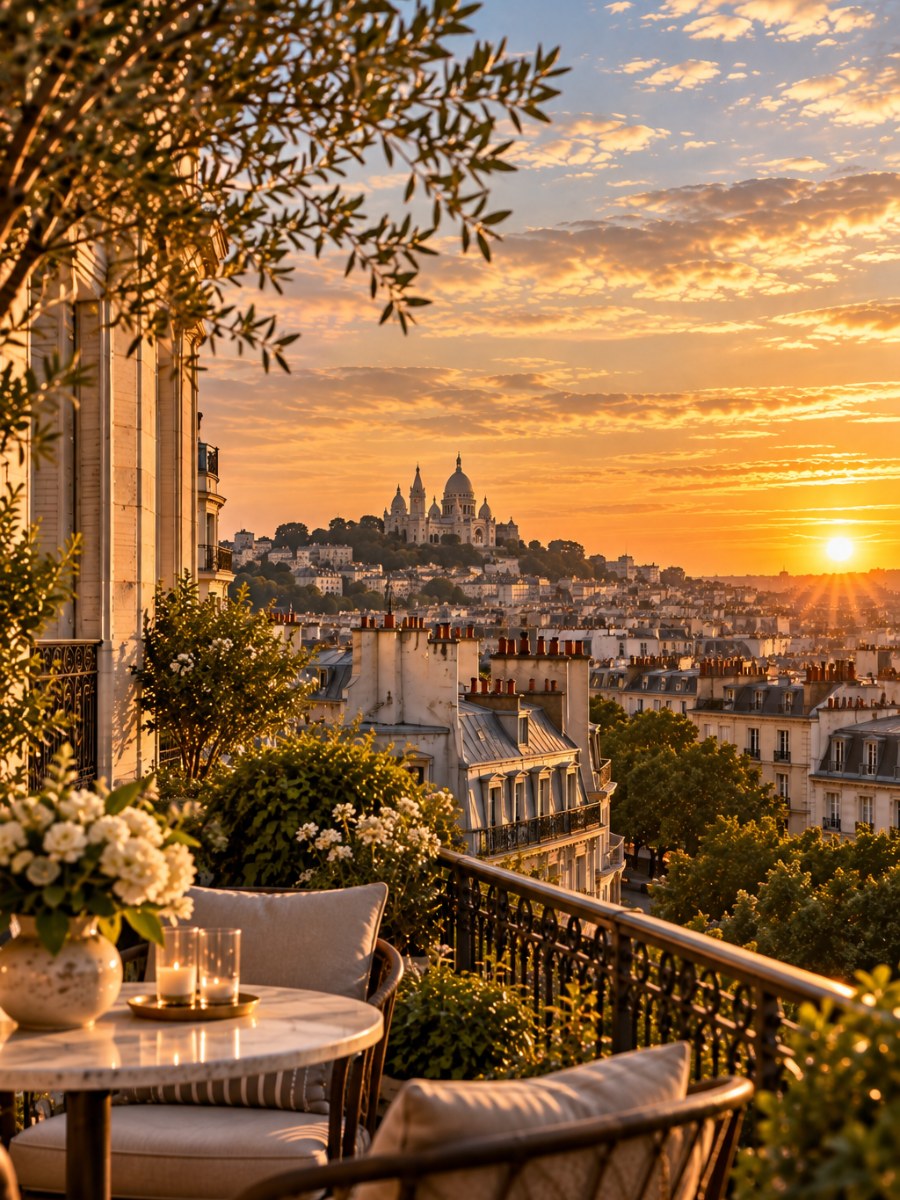 Vue parisienne depuis le balcon d'un immeuble ancien
