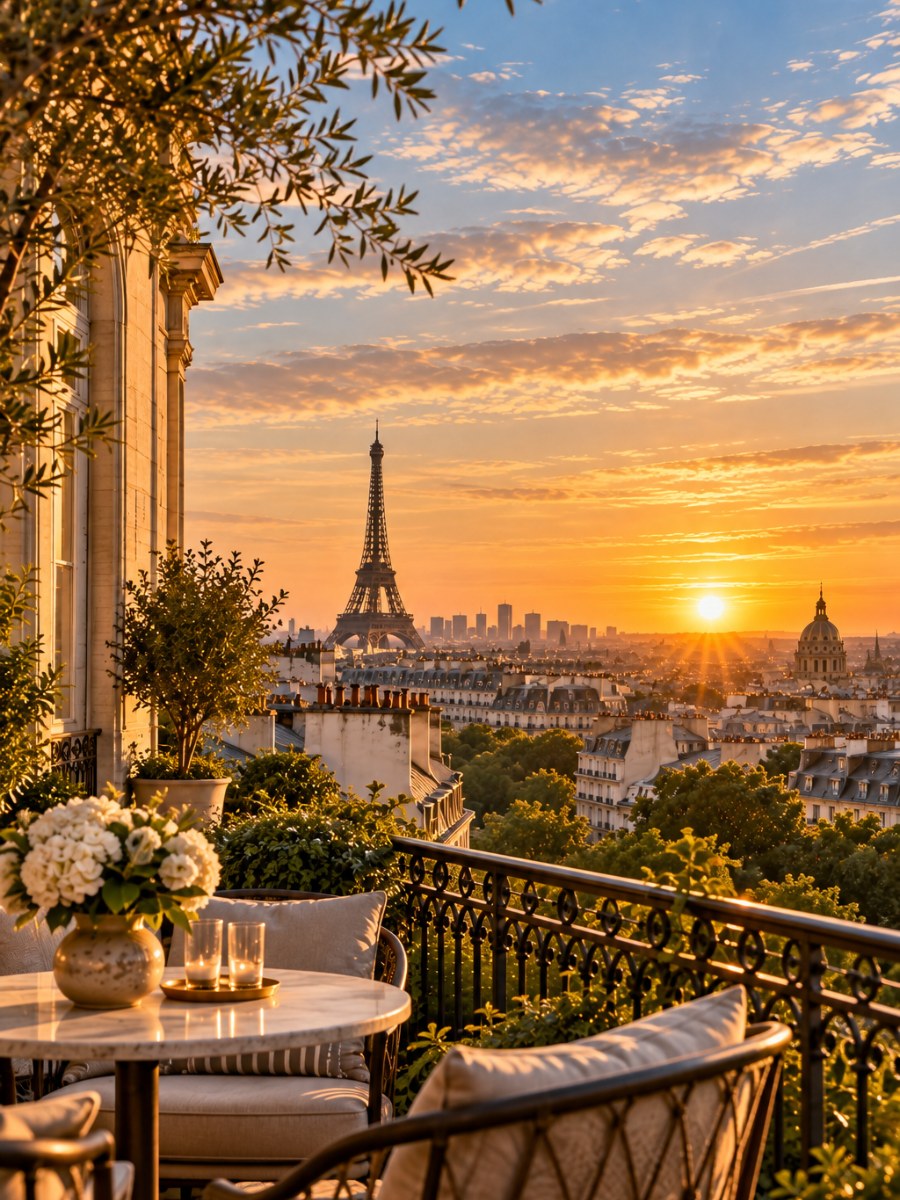 Vue parisienne depuis le balcon d'un immeuble ancien